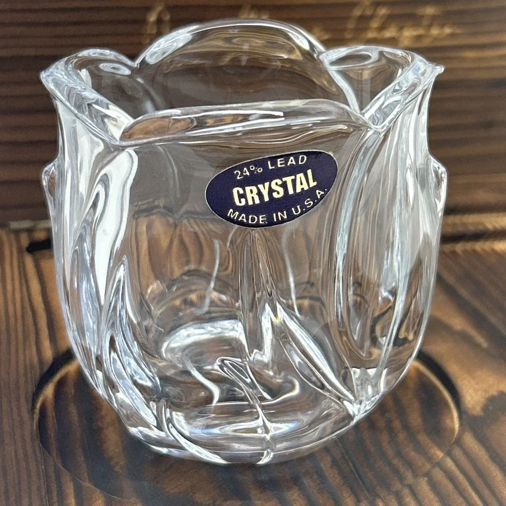24%‎ Lead Crystal Rose Flower Votive Candle Holder Clear Glass Decor